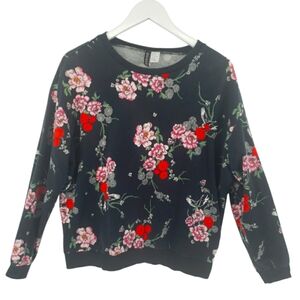 H&M Floral Sweatshirt Size XL in Black 100% Cotton